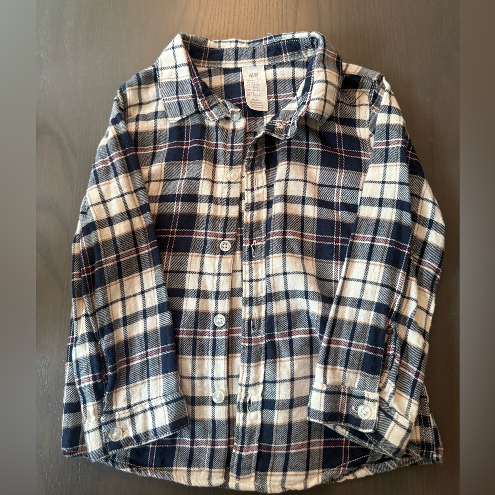 H&M Navy and Cream Plaid Shirt